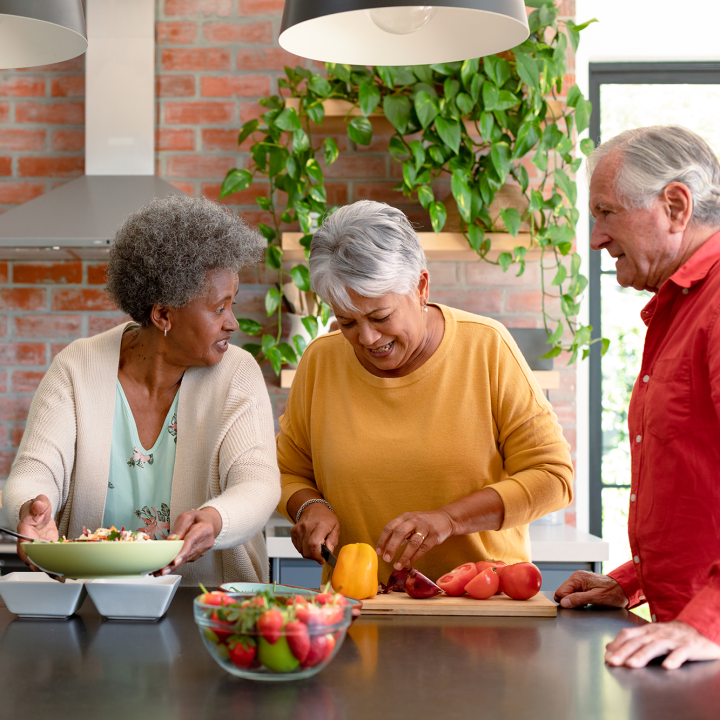 group of happy diverse senior male and female friends