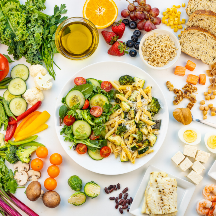 A plate of DASH diet food items