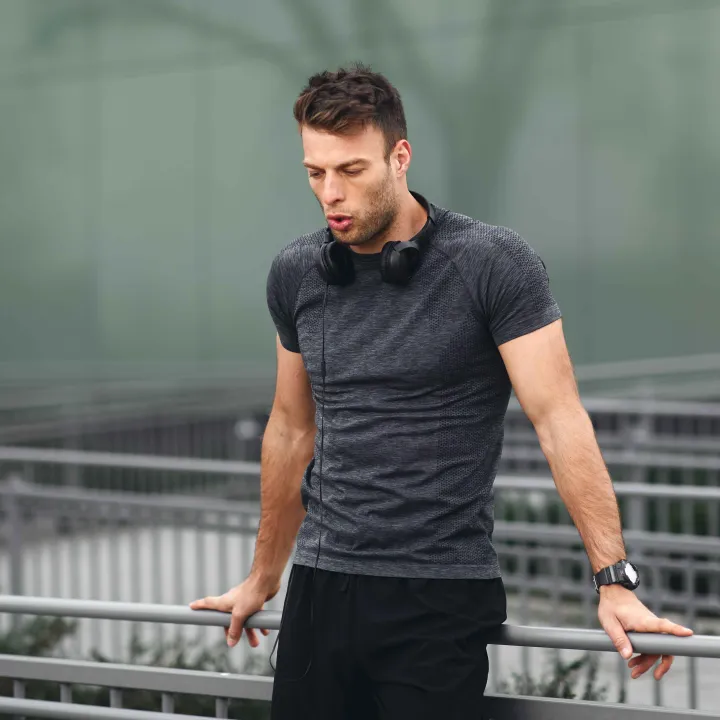 Young man in workout gear after exercise