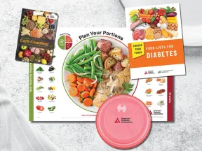 A display of ADA nutrition books and products.