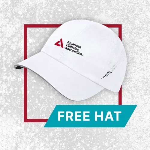 White baseball cap with American Diabetes Association logo. FREE HAT