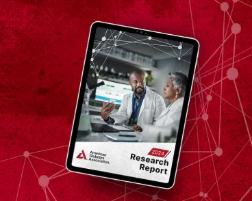 report cover on tablet screen in front of red background