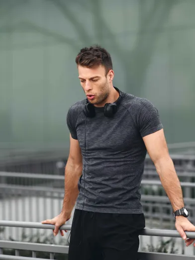 Young man in workout gear after exercise