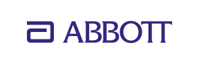 Abbott logo: stylized 'A' icon and 'ABBOTT' text in dark blue.