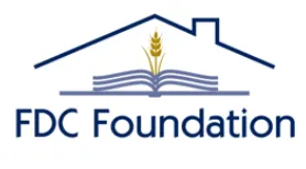 FDC Foundation logo: House outline over an open book with a wheat stalk.
